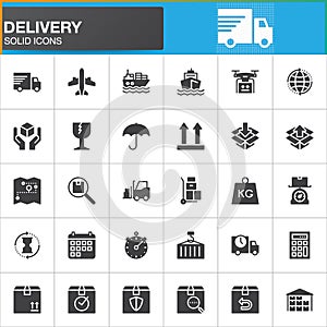 Delivery and logistics vector icons set, modern solid symbol collection