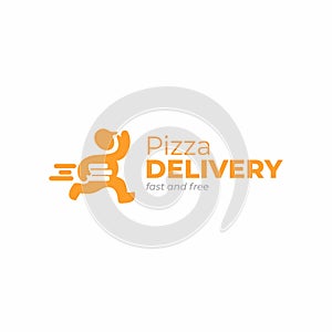 Delivery logo template. Delivery man holding pizza boxes icon.