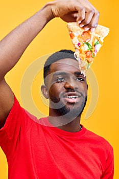 delivery man black food food guy obesity happy background smile funny pizza fast