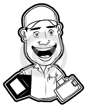 Delivery Man Black and White Illustration