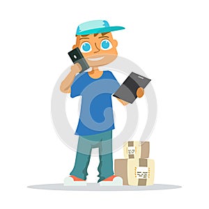 Delivery man in blue uniform. Vector