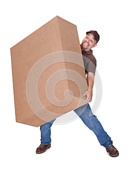 Delivery Man Carrying Heavy Box