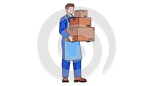 Delivery man carrying stack of boxes