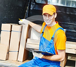 Delivery man with carton box