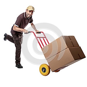 Delivery man con handtruck photo