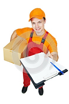 Delivery man courier with parcel cardboard box