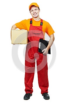 Delivery man courier with parcel cardboard box