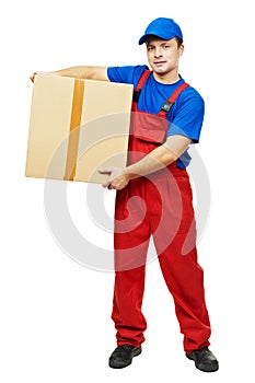 Delivery man courier with parcel cardboard box