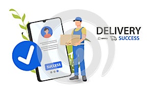 Delivery man and customer at door. Can use for web banner, infographics, hero images. Flat modern vector illustration