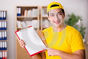 The delivery man delivering parcel box