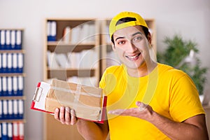 The delivery man delivering parcel box