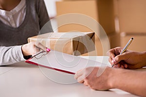 The delivery man delivering parcel box