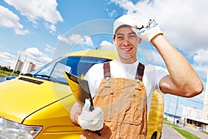 Delivery man with distribution van