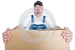 Delivery man getting tired with heavy load