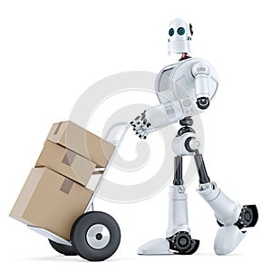 Delivery man with handtruck. . Contains clipping path