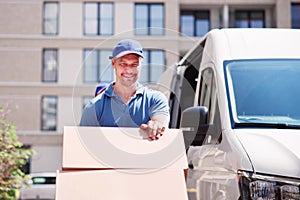 Delivery Man With Handtruck photo