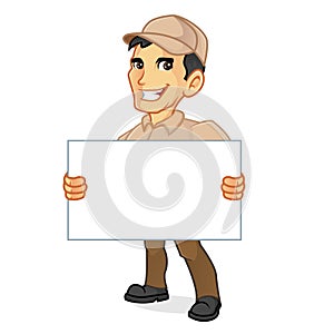 Delivery man holding blank sign