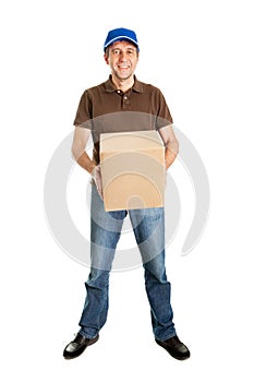 Delivery man holding package box