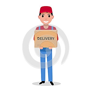 Delivery man is holding a parcel box