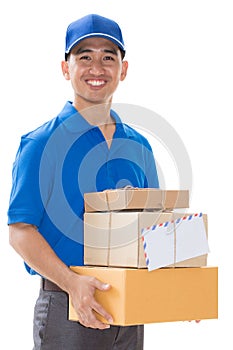 Delivery man holding a parcel box