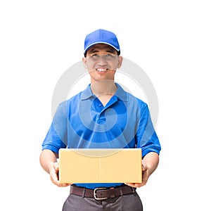 Delivery man holding a parcel box