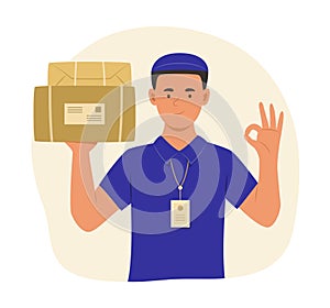 Delivery Man Holding Parcel Boxes for Shipping