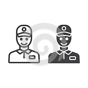 Delivery man line and glyph icon, logistic