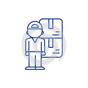 Delivery man  line icon concept. Delivery man  flat  vector symbol, sign, outline illustration.