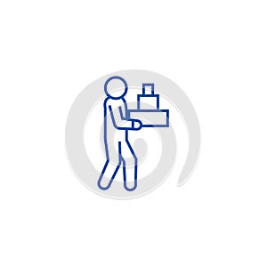 Delivery man line icon concept. Delivery man flat  vector symbol, sign, outline illustration.