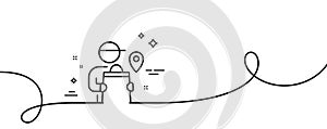 Delivery man line icon. Courier location sign. Continuous line with curl. Vector