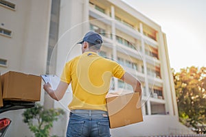 Delivery man and motorcycle