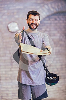 Delivery man package delivery at office