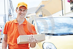 Delivery man with package parcel