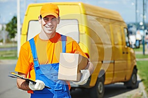 Delivery man with parcel box