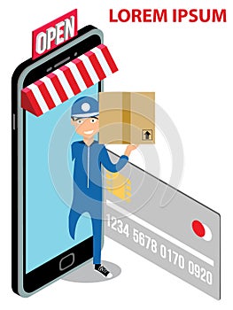 Delivery Man and Parcels Appeared From Smartphone