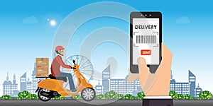 Delivery man ride bike get order