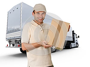 Delivery man and trailer truck