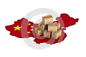 Delivery merchandise from china on white background. Isolated 3D illustration