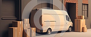 delivery or movers service van full of cardboard boxes for fast delivery