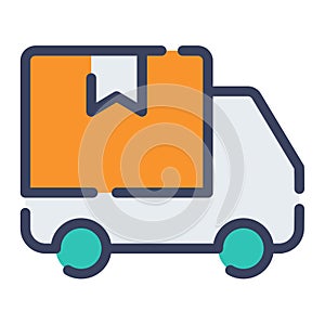 Delivery package car deliver single isolated icon with flat dash or dashed style