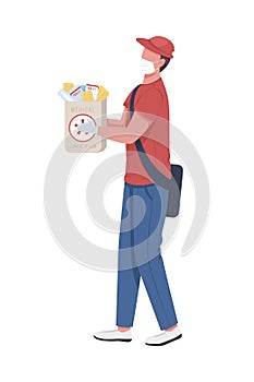 Delivery person with medicine package semi flat color vector character