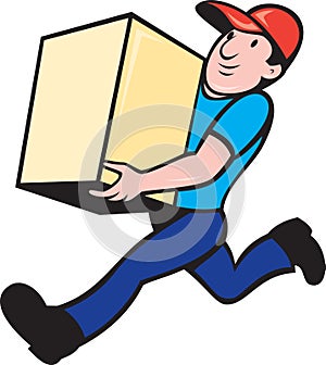 Delivery person worker running delivering box