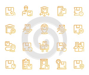 Delivery pixel perfect gradient linear vector icons set