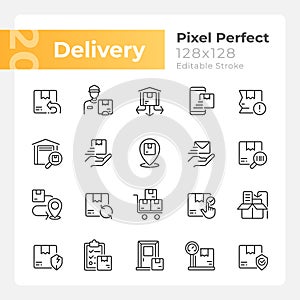 Delivery pixel perfect linear icons set