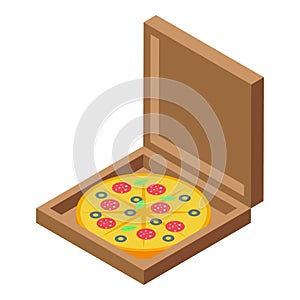 Delivery pizza carton box icon isometric vector. Fast food