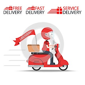 Delivery Ride Motorcycle Service, Order Worldwide Shipping, Fast and Free Transport, food express, vector illustration cartoon