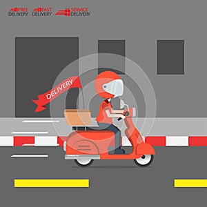 Delivery Ride Motorcycle Service, Order Worldwide Shipping, Fast and Free Transport, food express, vector illustration cartoon