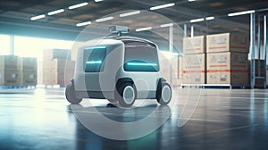 delivery robot car working in warehouse. Future Innovation. - Generative ai