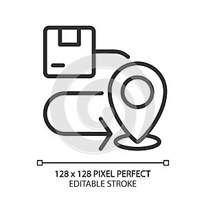 Delivery route pixel perfect linear icon
