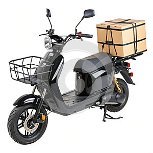 Delivery scooter with package isolated on white background